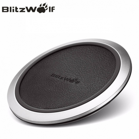 Bevielis greito krovimo telefono pakrovėjas (Fast Charge Qi Wireless Charger) Blitzwolf su LED ir odos padu