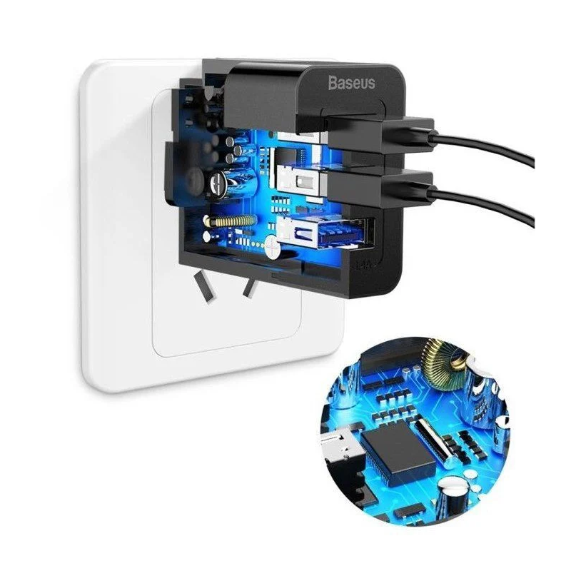 Baseus Universalus Kelioninis Greito Krovimo Adapteris USB/AC/DC – Juodas Baseus Universalus Kelioninis Greito Krovimo Adapteris USB/AC/DC – Juodas