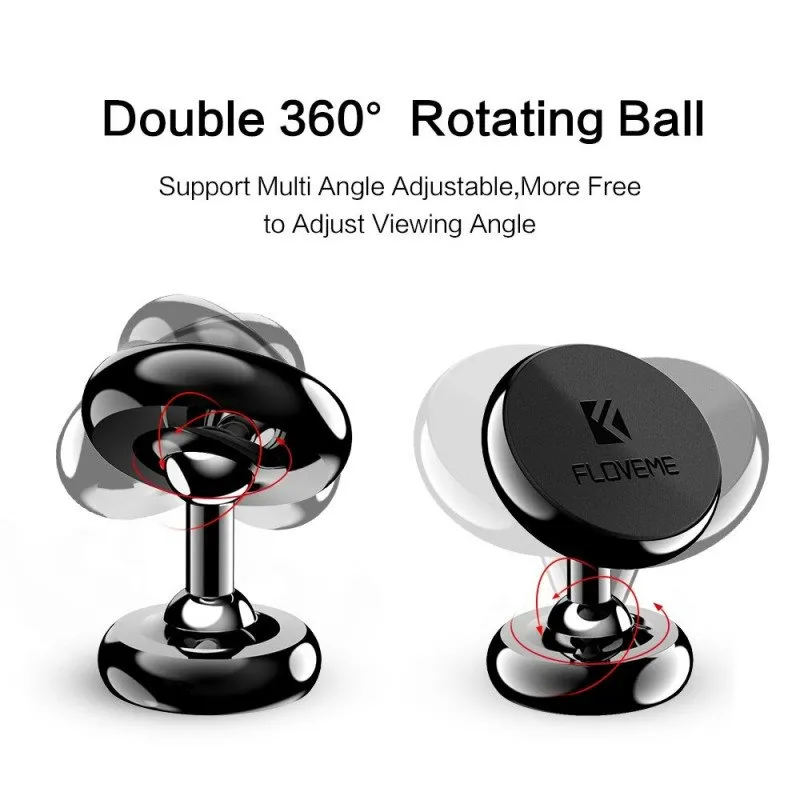 FLOVEME Universal Magnetic Car Phone Holder – Adjustable 360° Head – Black