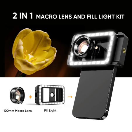 APEXEL 4K HD 100mm Macro Lens with LED Lighting & Case – Universal