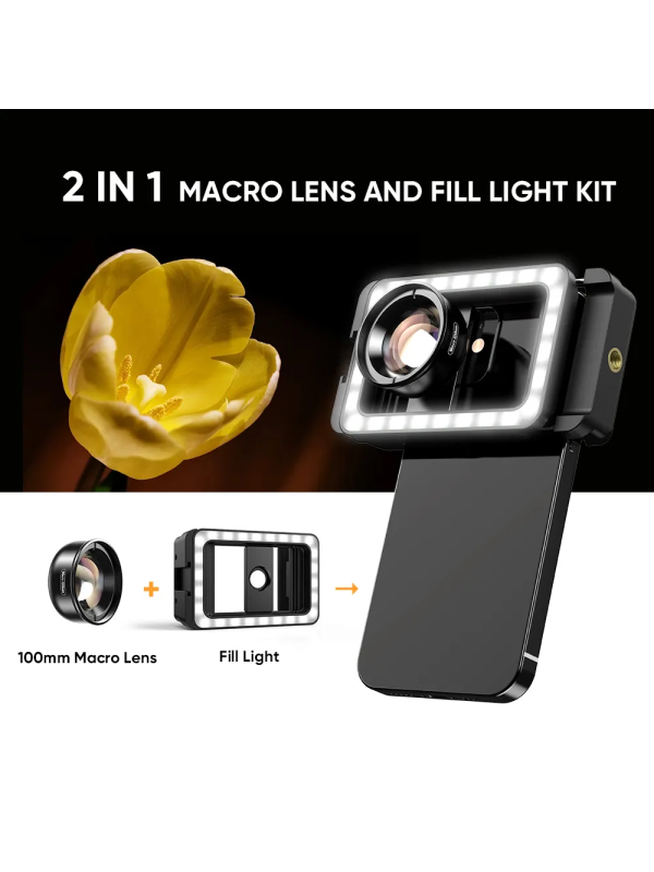 APEXEL 4K HD 100mm Macro Lens with LED Lighting & Case – Universal