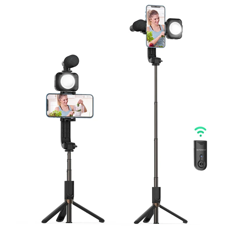 Blitzwolf BW-BS15 Tripod Selfie Stick with Lighting, Microphone & Bluetooth Remote Blitzwolf BW-BS15 Tripod Selfie Stick with Lighting, Microphone & Bluetooth Remote