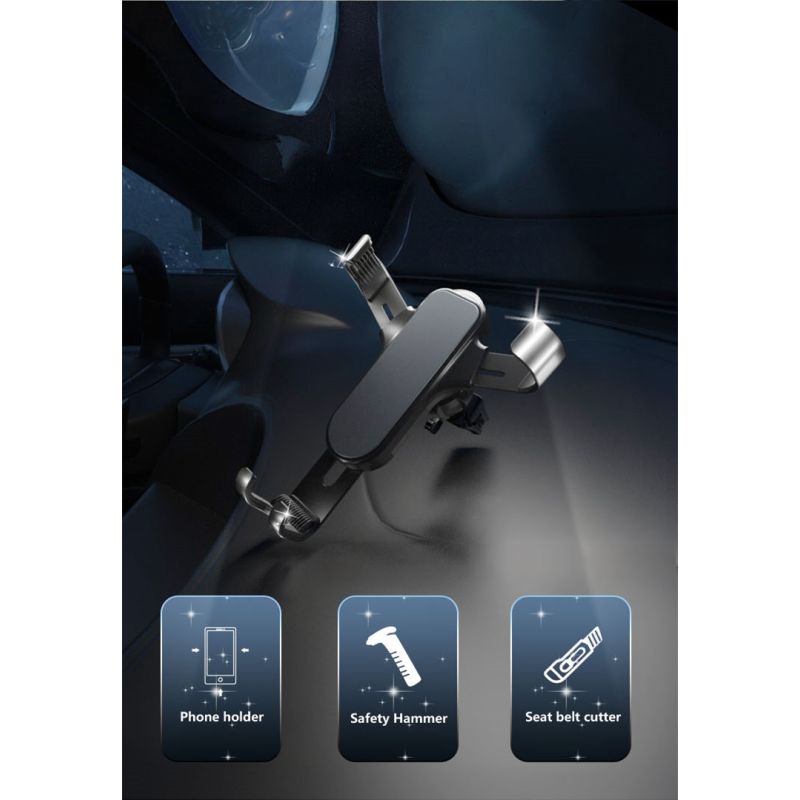 Car Phone Holder with Seatbelt Cutter & Glass Breaker - YuRoad for Grilles