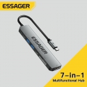 USB šakotuvas (HUB) Essager  7in1  su type C, SD/TF kortelių skaitytuvu, HDMI