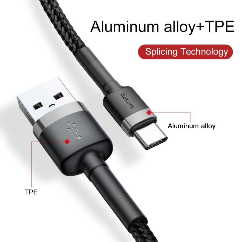 USB 2.0 to Type-C Reinforced Charging & Data Cable BASEUS 3A – 1m