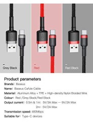 USB 2.0 to Type-C Reinforced Charging & Data Cable BASEUS 3A – 1m