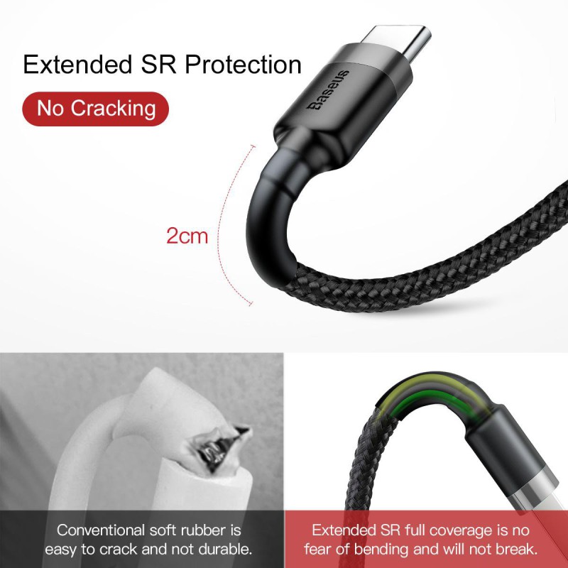 USB 2.0 to Type-C Reinforced Charging & Data Cable BASEUS 3A – 1m