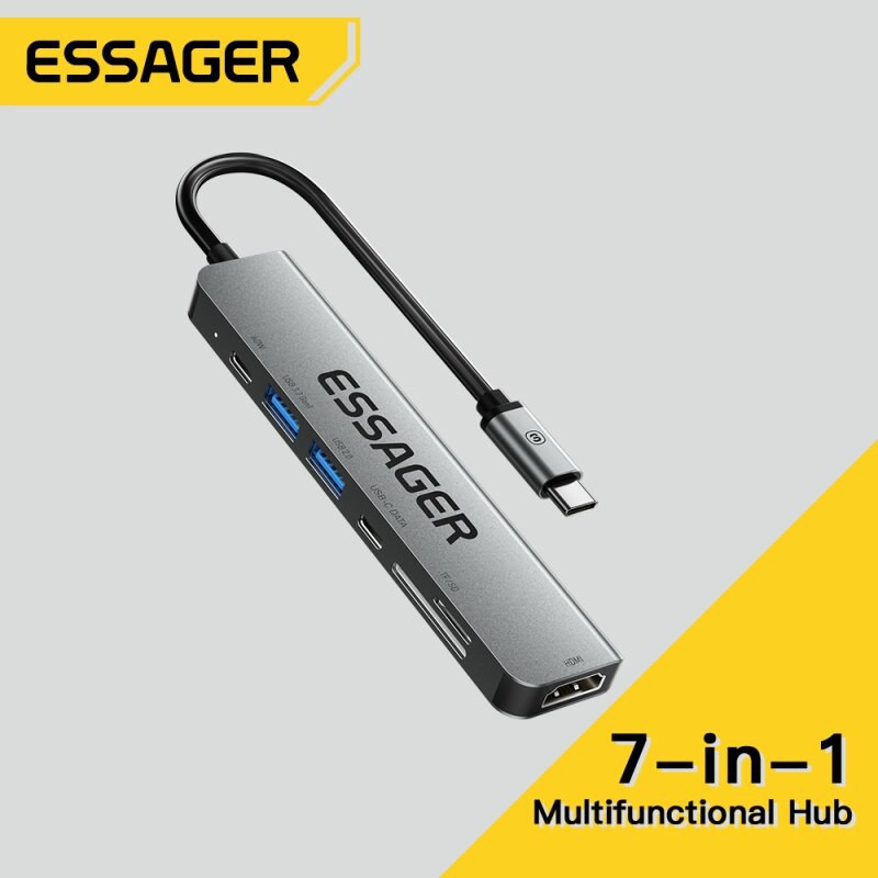 USB Hub (HUB) Essager 7-in-1 with Type-C, SD/TF Card Reader, HDMI