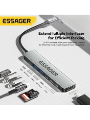 USB šakotuvas (HUB) Essager 7-in-1 su Type-C, SD/TF kortelių skaitytuvu, HDMI