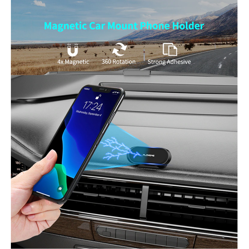 Automobilinis magnetinis telefono laikiklis FLOVEME su kojele ir 360° reguliuojama galva – Juodas