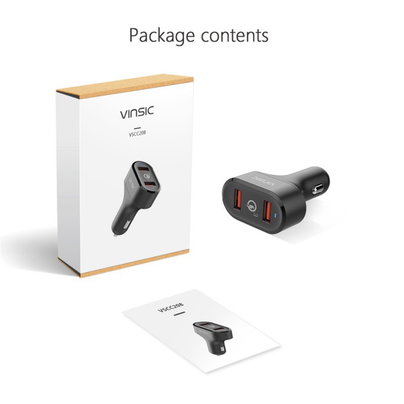 Automobilinis telefono įkroviklis VINSIC su dviem USB jungtimis ir QC3.0, 36W