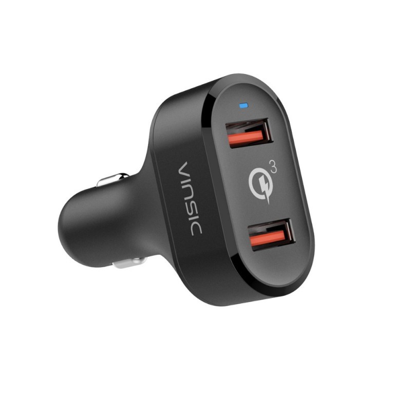 Automobilinis telefono įkroviklis VINSIC su dviem USB jungtimis ir QC3.0, 36W