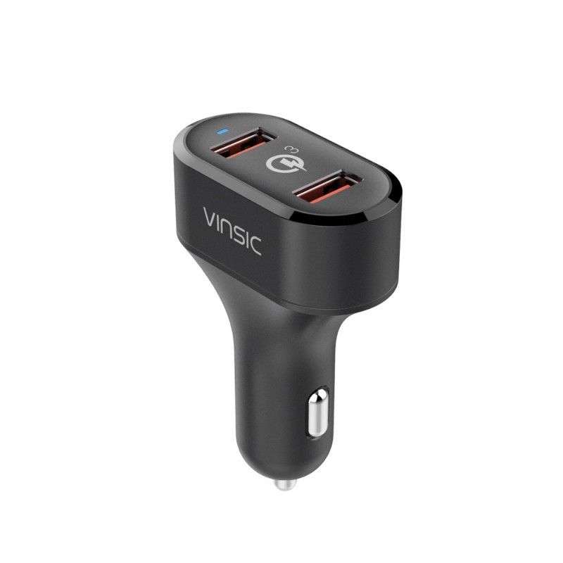 Automobilinis telefono įkroviklis VINSIC su dviem USB jungtimis ir QC3.0, 36W