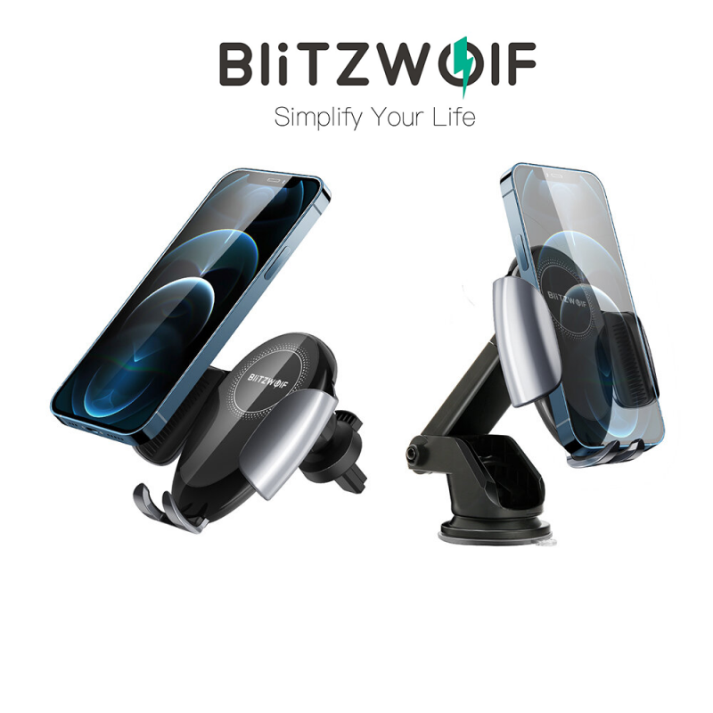 Automobilinis telefono laikiklis – bevielis (Qi) įkroviklis BlitzWolf CW3 15W