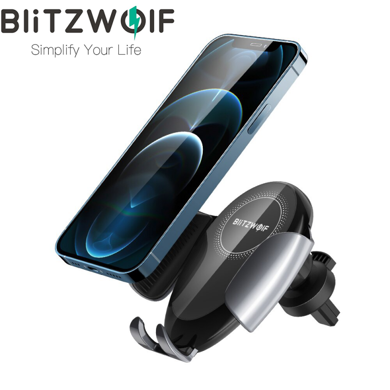 Automobilinis telefono laikiklis – bevielis (Qi) įkroviklis BlitzWolf CW3 15W