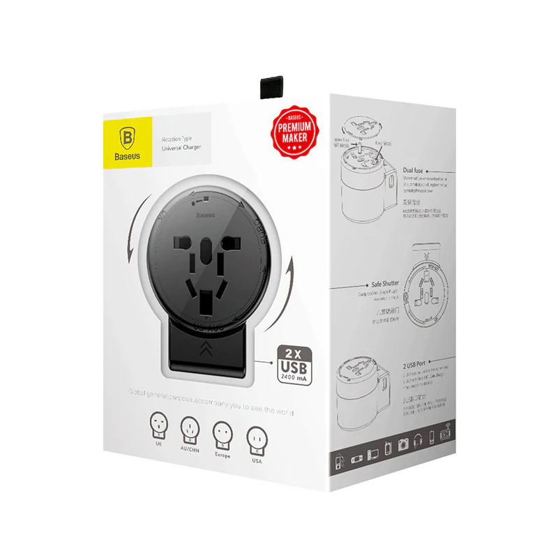 Baseus Universal 2-Port USB Phone Charger with US, UK, EU, and AU Plugs Baseus Universal 2-Port USB Phone Charger with US, UK, EU, and AU Plugs