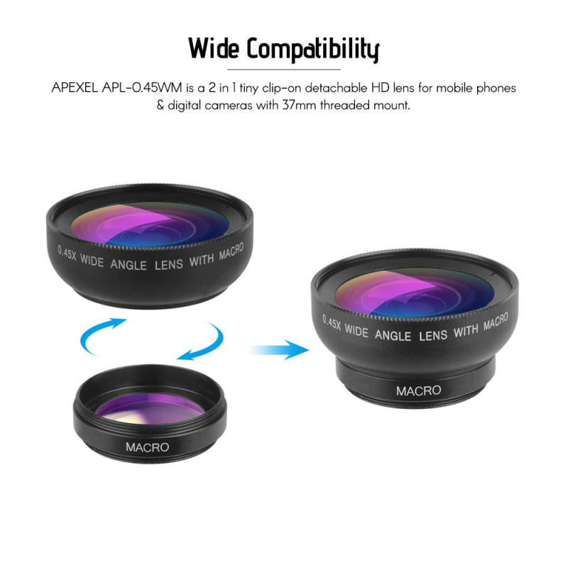 Apexel 2-in-1 Macro + Wide-Angle Phone Lens Kit