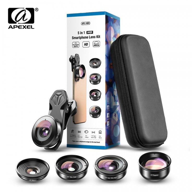 Apexel HD Pro Universal 5-in-1 Phone Lens Kit with Protective Case