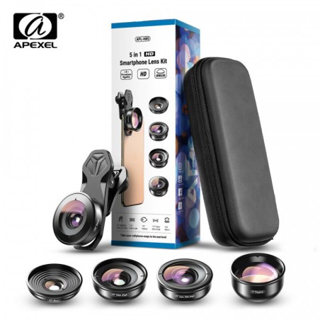 Apexel HD Pro Universal 5-in-1 Phone Lens Kit with Protective Case