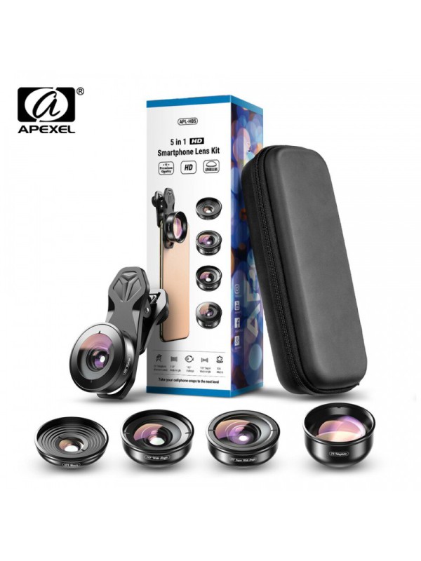 Apexel HD Pro Universal 5-in-1 Phone Lens Kit with Protective Case