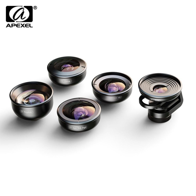 Apexel HD Pro Universal 5-in-1 Phone Lens Kit with Protective Case