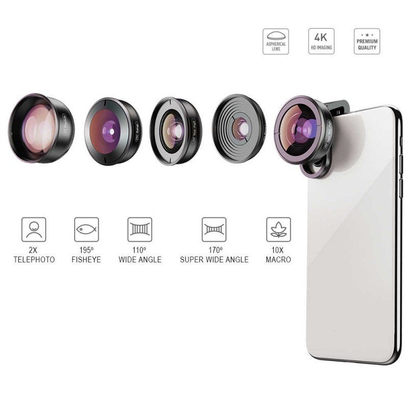 Apexel HD Pro Universal 5-in-1 Phone Lens Kit with Protective Case