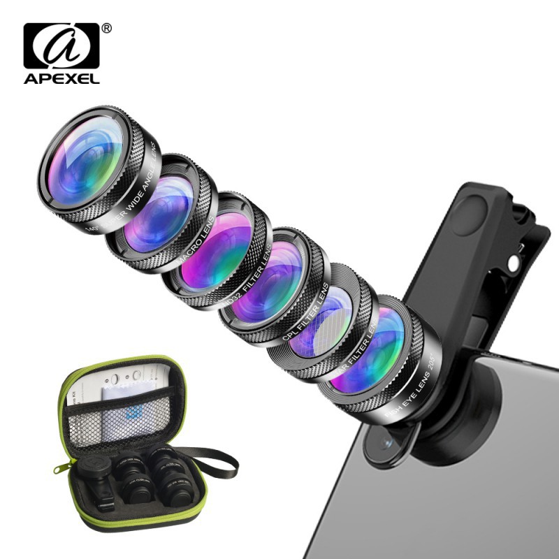 Apexel Universal 6-in-1 Phone Lens Kit with Protective Case