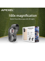 Universalus Macro telefono objektyvas su LED APEXEL Microscope X100