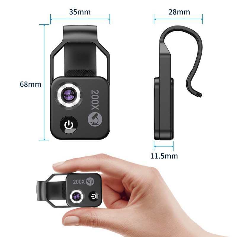 Apexel Universal Super Macro Phone Lens with LED – Microscope X200 with CPL Filter