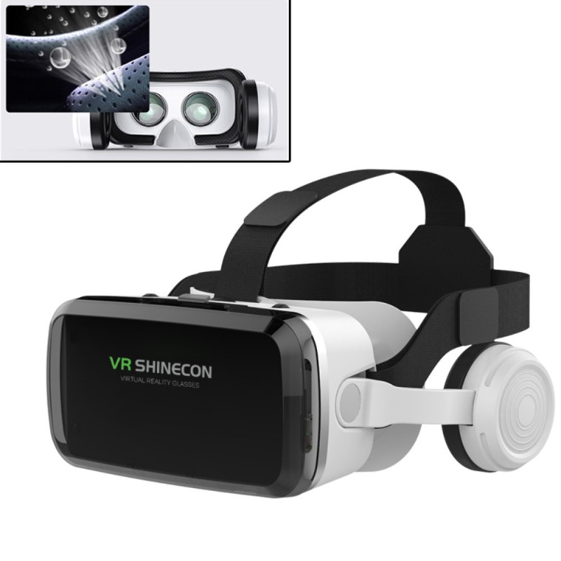 VR Shinecon G04BS 3D Virtual Reality Headset with Bluetooth Headphones, Control Buttons & Rechargeable R1 Remote