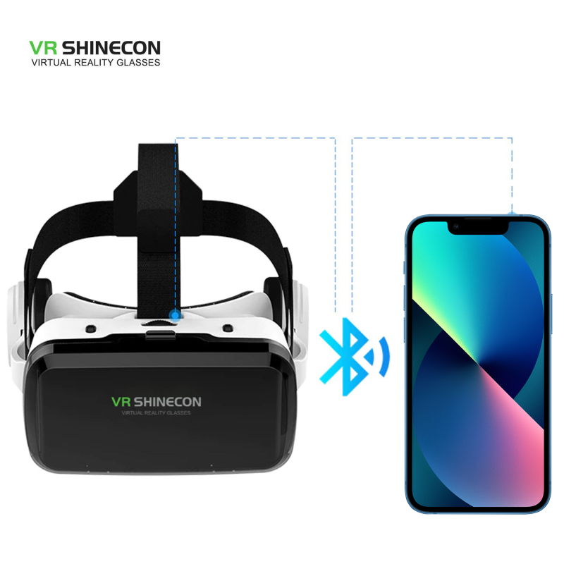 VR Shinecon G04BS 3D Virtual Reality Headset with Bluetooth Headphones, Control Buttons & Rechargeable R1 Remote