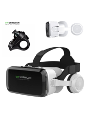 VR Shinecon G04BS 3D Virtual Reality Headset with Bluetooth Headphones, Control Buttons & Rechargeable R1 Remote