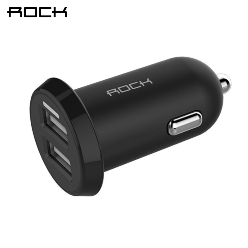 Automobilinis 2-jų USB jungčių telefono mini įkroviklis Rock Ditor 2.4A su laidu
