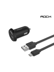 Automobilinis 2-jų USB jungčių telefono mini įkroviklis Rock Ditor 2.4A su laidu