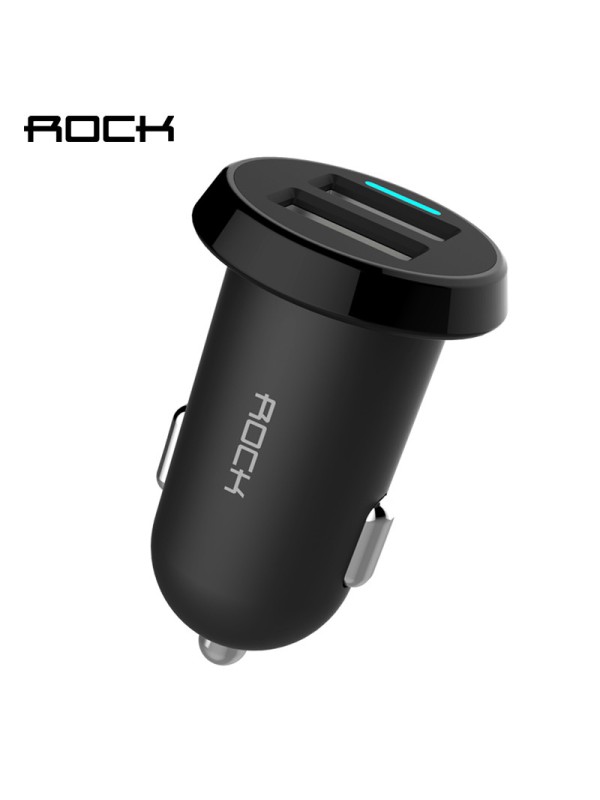 Automobilinis 2-jų USB jungčių telefono mini įkroviklis Rock Ditor 2.4A su laidu