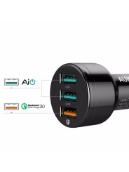 Automobilinis 3-jų USB jungčių telefono įkroviklis AUKEY Quick Charge 3.0 su Type-C laidu