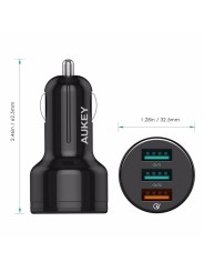 Automobilinis 3-jų USB jungčių telefono įkroviklis AUKEY Quick Charge 3.0 su Type-C laidu