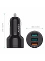 Automobilinis 3-jų USB jungčių telefono įkroviklis AUKEY Quick Charge 3.0 su Type-C laidu