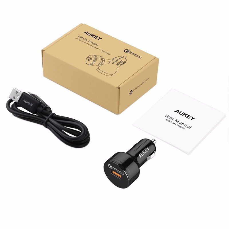 Automobilinis telefono USB 3A įkroviklis AUKEY Quick Charge 3.0 su Type-C laidu