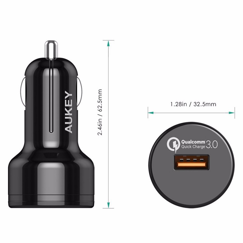 Automobilinis telefono USB 3A įkroviklis AUKEY Quick Charge 3.0 su Type-C laidu