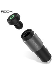 Automobilinis telefono USB įkroviklis ROCK 2.1A su beviele (Bluetooth) ausine