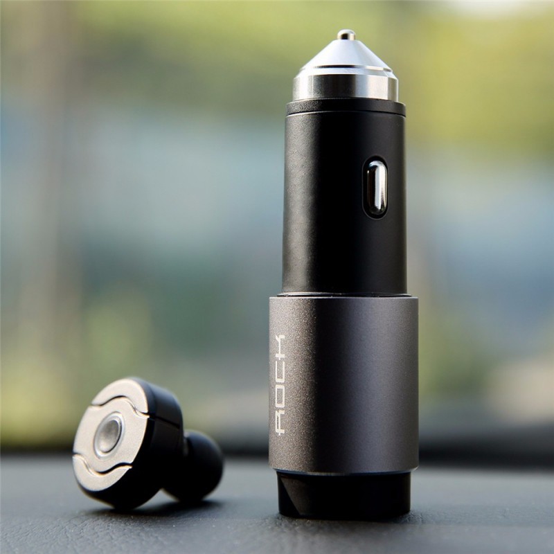 ROCK 2.1A Car USB Phone Charger with Wireless (Bluetooth) Earpiece