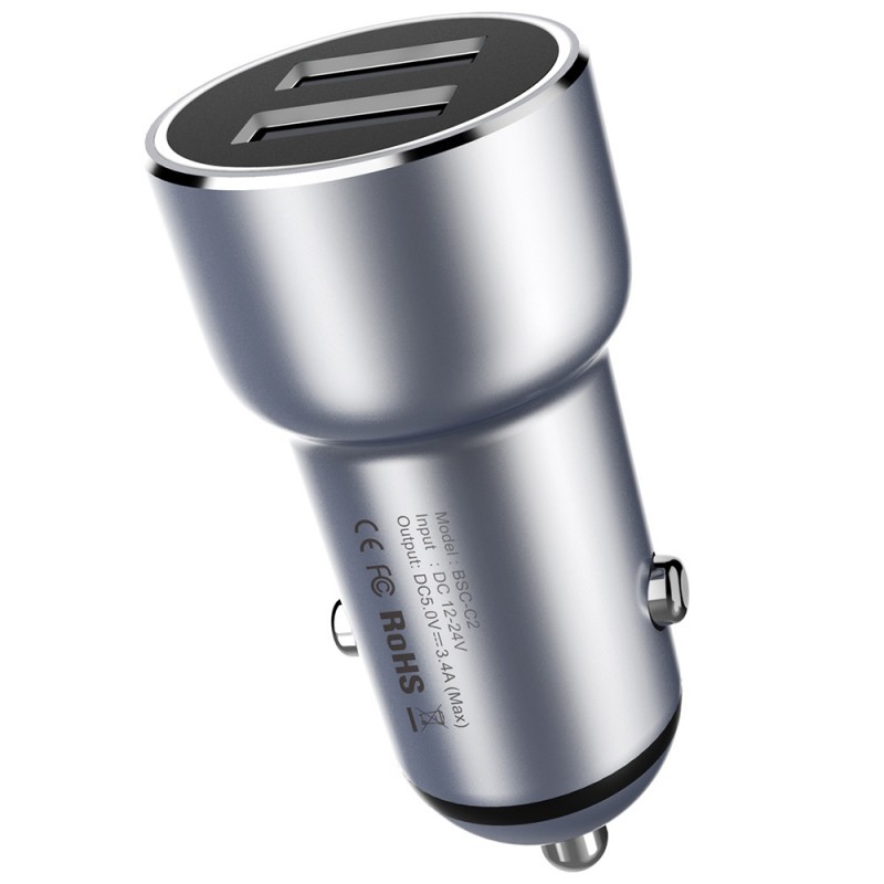 Metalinis automobilinis įkroviklis 2xUSB BASEUS 3.4A Metalinis automobilinis įkroviklis 2xUSB BASEUS 3.4A