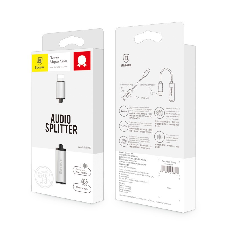 Apple iPhone Lightning to 3.5mm AUX Adapter BASEUS with Aluminum Finish