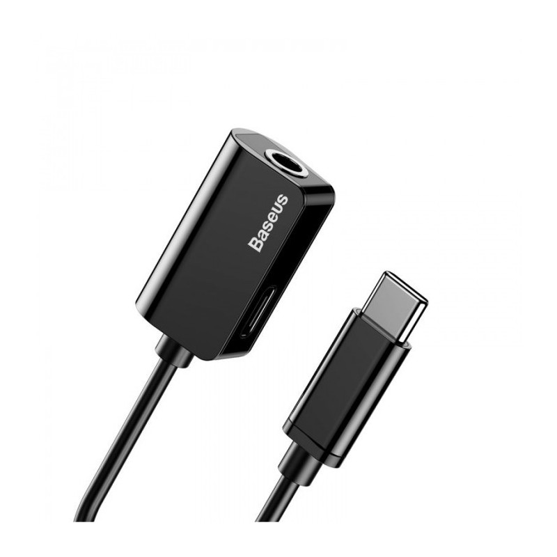 BASEUS Type-C Vyr. į Type-C Moter. ir 3.5mm Adapteris – Juodas BASEUS Type-C Vyr. į Type-C Moter. ir 3.5mm Adapteris – Juodas