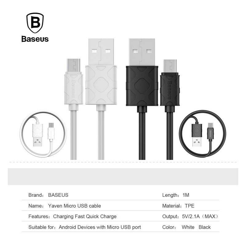 Micro USB Phone Charging & Data Cable BASEUS 2.1A, 1m