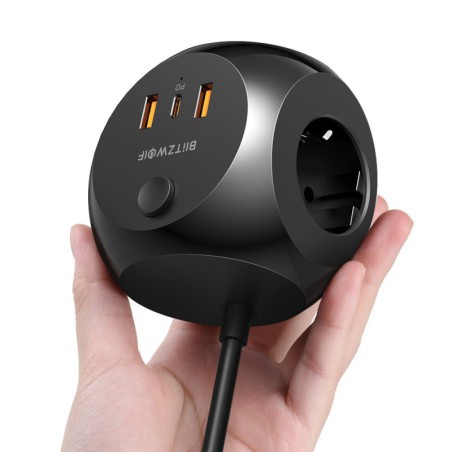 Phone Charger, 3-Socket 220V Power Strip BlitzWolf with 20W USB Type-C & PD 3.0
