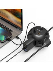 Telefono įkroviklis, 3-jų 220V rozečių šakotuvas-ilgintuvas BlitzWolf su 20W USB Type-C, PD 3.0