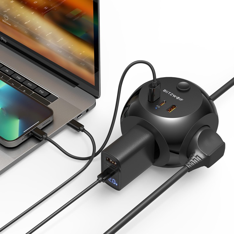 Phone Charger, 3-Socket 220V Power Strip BlitzWolf with 20W USB Type-C & PD 3.0