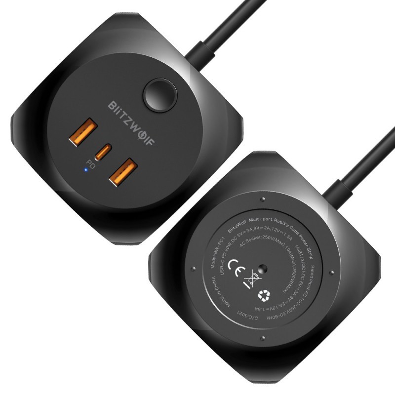 Phone Charger, 3-Socket 220V Power Strip BlitzWolf with 20W USB Type-C & PD 3.0